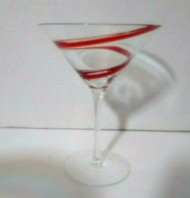 Vintage Pier 1 Martini Cocktail Cosmopolitan Glass Clear Red Swirl Line
