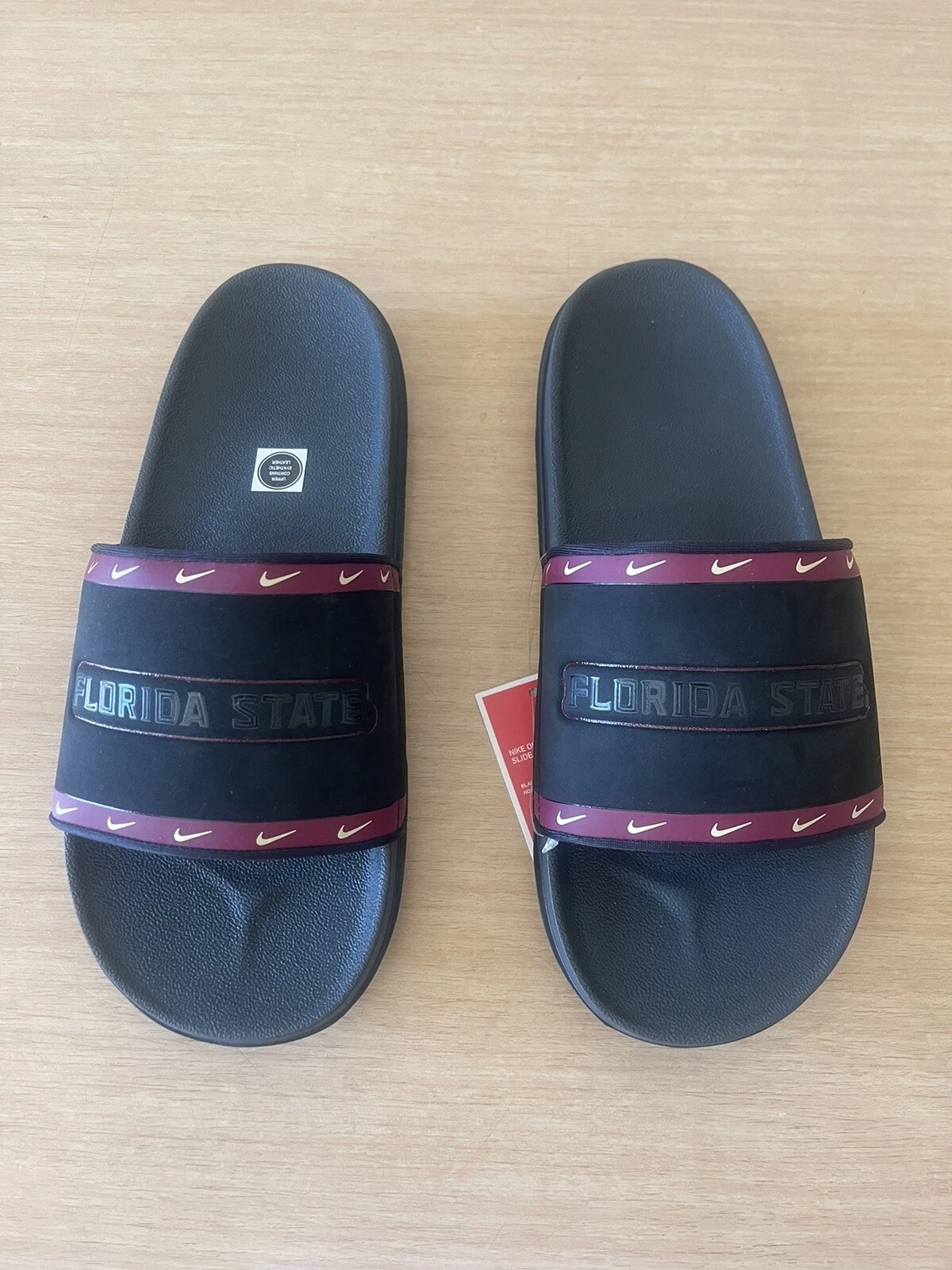 Sandali Nike FSU Florida State da uomo taglia 9 offcourt slide neri granato DD0524 001