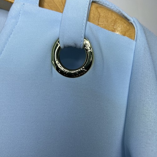 NINE WEST Light Blue Women Blouse Size XL Gold Ring Open Shoulder Flutter Sleeve - Picture 7 of 14