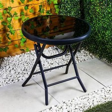 Small Garden Folding Drinks Side Table Glass Bistro Dining Outdoor Patio