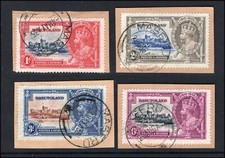 M27168 Basutoland 1935 Silver Jubilee Set X4 Fine used On Piece Sg 11/4 Cat &pound;27