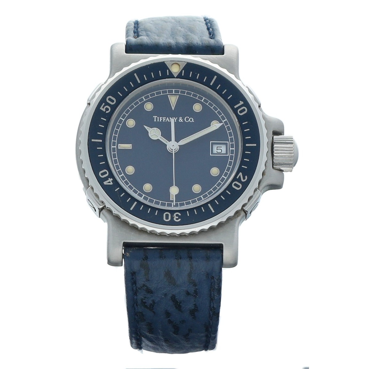 Vintage Tiffany & Co. L0710 32 mm Steel Blue Dial Leather Quartz
