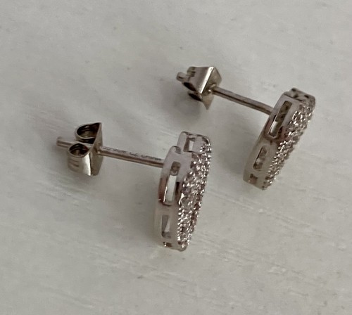 Silver Plated Heart CZ Stud Earrings 925 JCM 13mm Wide Heart Pave Cubic Zirconia - Picture 7 of 15