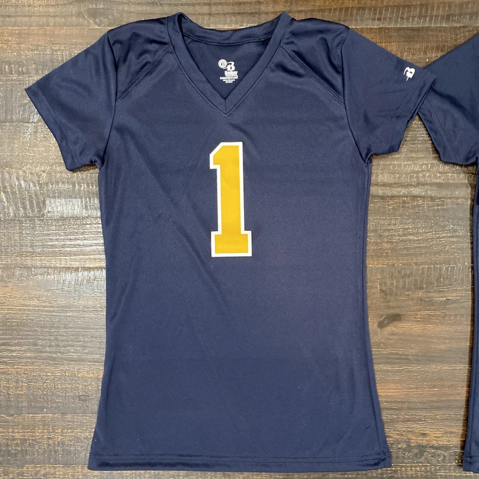 NUEVAS Camisetas Jersey Badger Damas XSmall #1 y #2 Azul Marino y Dorado Foto 2 de 3