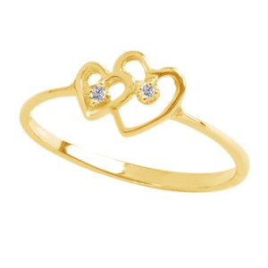 Authentic Natural Diamond Double Heart Promise Ring in 14K Yellow Gold Plated Sterling