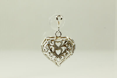 925 Sterling Silber verzierter Cut Out Puffy 3D Herz Anhänger 2,7 Gramm (PEN9587)