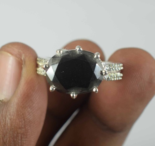 9.89 Ct Black Diamond Solitaire Oval Certified Ring Stunning Collection SEE VDO - Picture 8 of 8