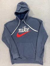 Nike Swoosh Cotton Blend Midweight Hoodie Sweatshirt Men's Medium Blue