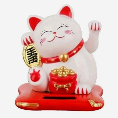 Restocked!!  Lucky Beckoning Cat, Solar Powered Waving Wealth and Luck Cat!  NIB