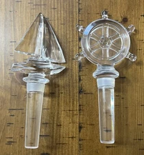 MIKASA Wine Bottle Stopper Set Regatta Sailboat & Nautical Helm Crystal Glass