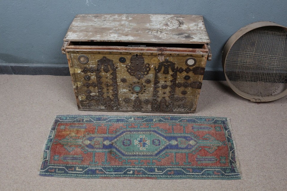 Vintage Rugs, 1.5x3.8 ft Small Rug, Turkish Rug, Colorful Rug, Bedroom