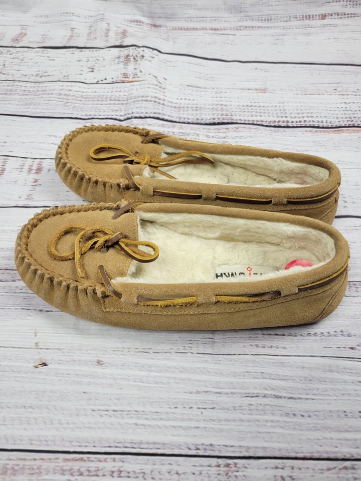 Mocasines Zapatilla Minnetonka-talla 6, imitación marrón gamuza con forro polar Foto 3 de 4