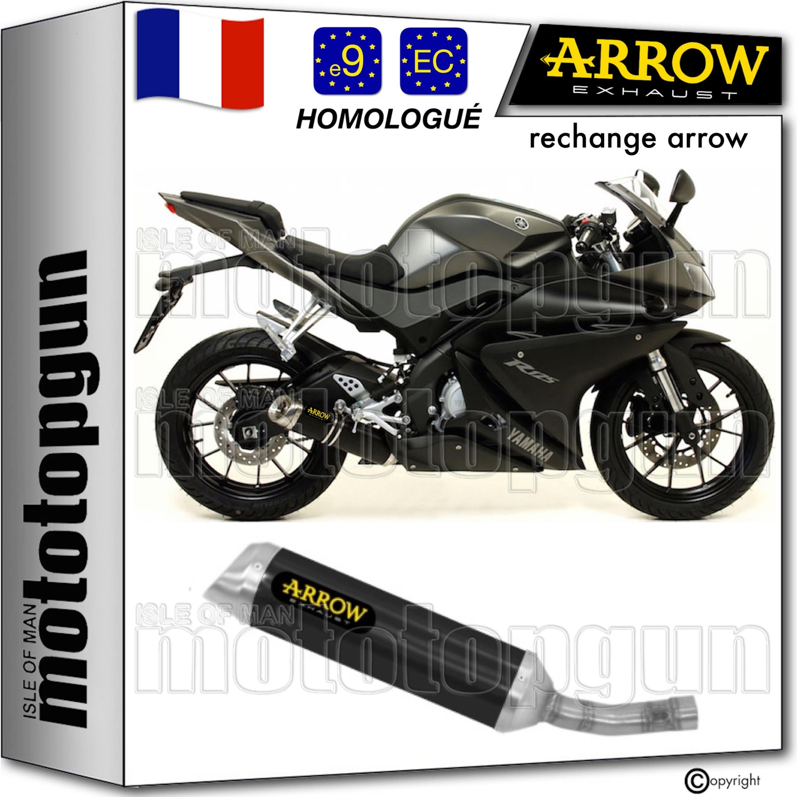 Pot echappement noir Arrow pour Yamaha YZF R125 2018 homologue pour circuit