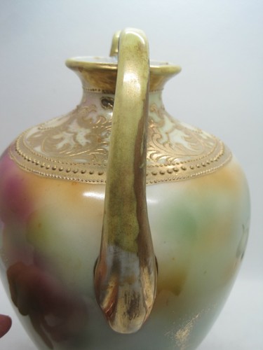 Large Antique Nippon Double Handle Porcelain Vase Hand Painted Gilded - Picture 12 of 12