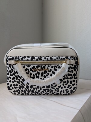 NWT Michael Kors Jet Set Large Leopard-Print Calf Hair Crossbody Bag 