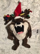 NWT 1999 Warner Brothers TAZ 10" TASMANIAN DEVIL REINDEER ANTLERS Bean Bag Plush