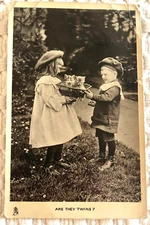 Tuck's Boy and Girl with Kittens RPPC Real People vintage postcard