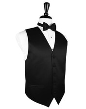 Black Luxury Satin Tuxedo Vest and Pre Tied Bow Tie