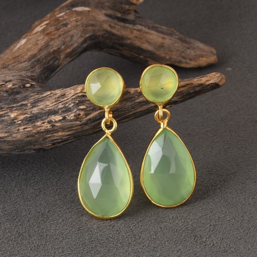 Green Chalcedony 18k Gold Plated Drop Earrings Sterling Silver Gemstone Jewelry eBay