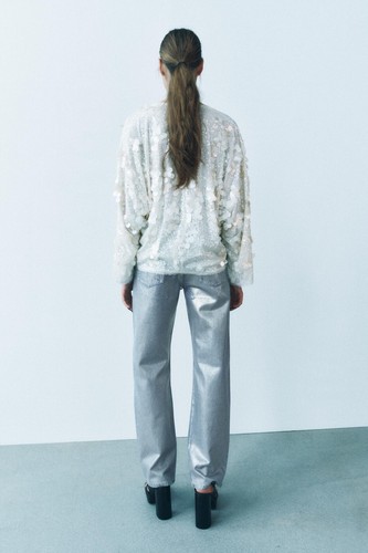 ZARA ZW COLLECTION SEQUINNED KIMONO CREAM SPARKLE TOP CARDIGAN XS/S - Picture 6 of 20