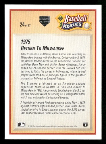 1991 Upper Deck Hank Aaron Baseball Heroes - Bild 14 von 20