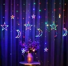 Multi Star moon led curtain string lights, eid & ramadan mubarak decoration hajj