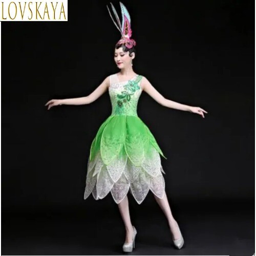 Chinese Ethnic Women Dance Costumes, Flower DanceCostumes, ColorfulDance Costume - Picture 3 of 18
