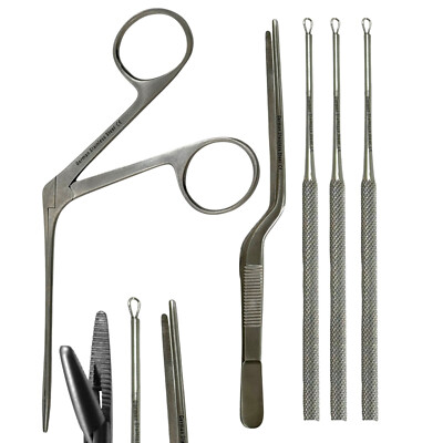 ENT Forceps Set with Loop Curettes (5pc Kit) Nose+Ear Foreign Object Extraction