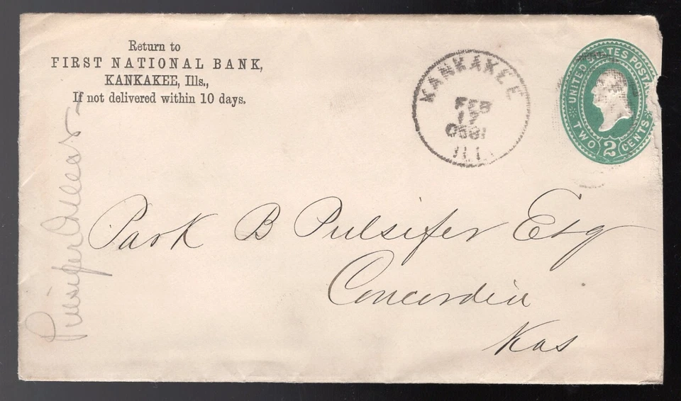 KANKAKEE ILL 1890 Primera cubierta del banco nacional con membrete y recibo Foto 2 de 3