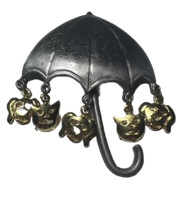 Ultra Craft Its Raining Cats And Dogs Gold silver Tone Pewter Dangle Brooch Pin