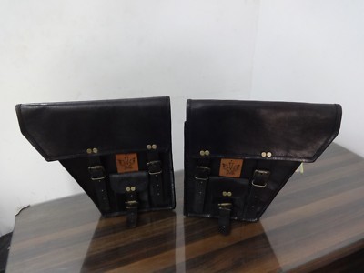 Saddle Bag Motorcycle 2 Side Pouch Black Leather 2Bags Panniers made By jmb