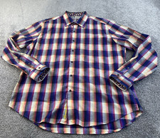 Robert Graham Shirt Mens XL Blue Orange Plaid Button Up Classic Fit Flip Cuff