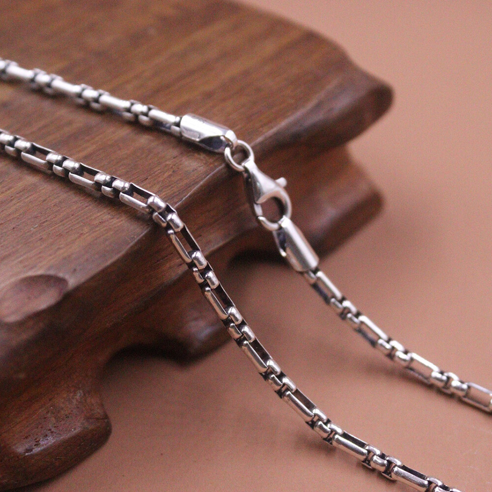 Real 925 Sterling Silver 3mm Long Box Link Chain Necklace