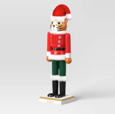 Target Wondershop 14'' Wooden Orange Cat Nutcracker 2024 ~ Santa Hat Christmas