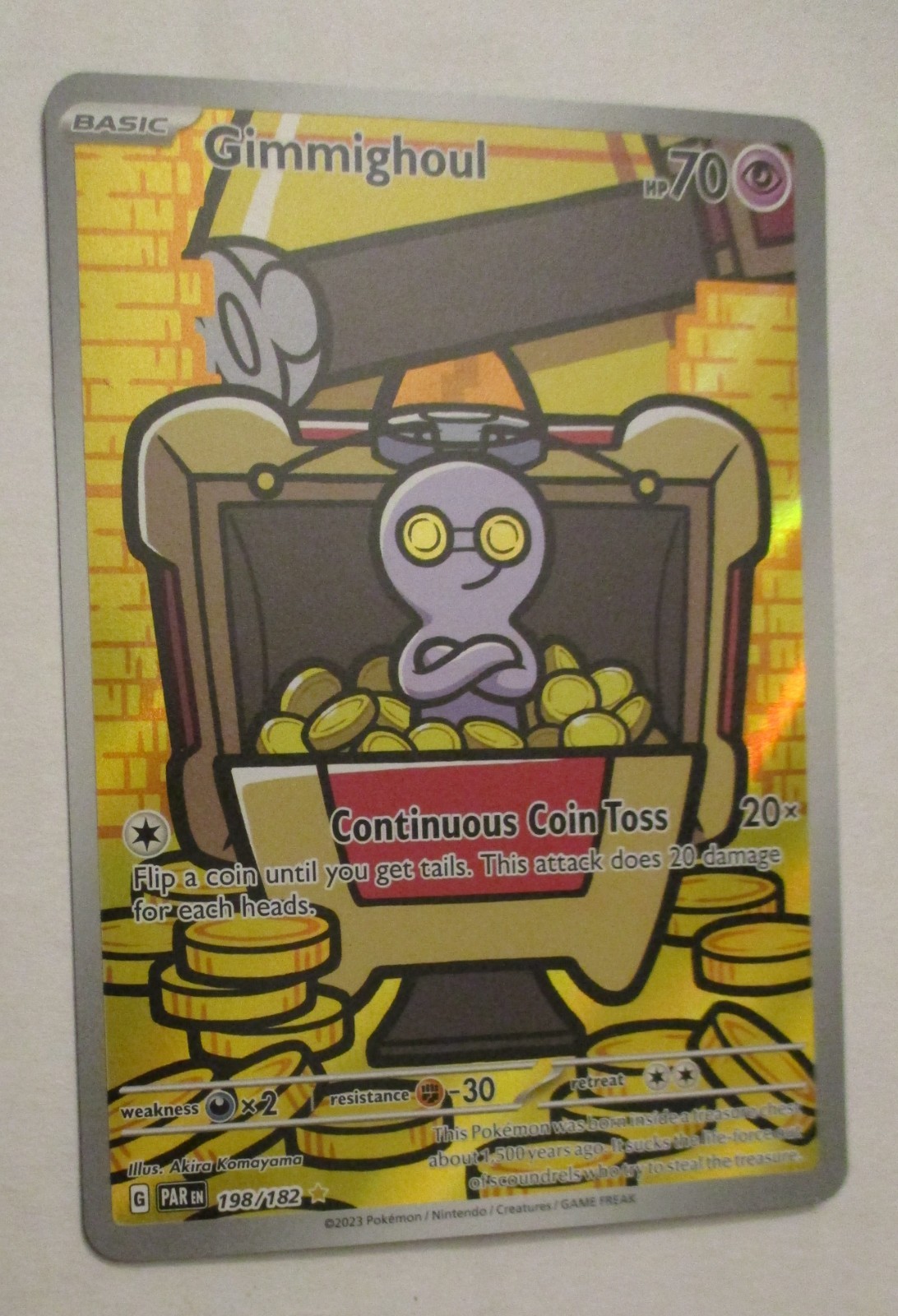 Pokemon TCG Gimmighoul 198/182 Full Art Paradox Rift 2023 M/NM Rare Card Game