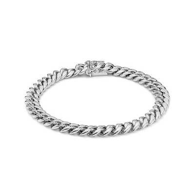 14k White Gold Classic Miami Cuban Bracelet/Anklet (Semi-Solid)