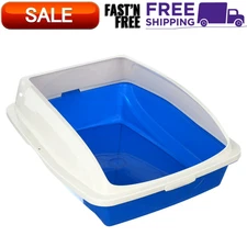 Open-top Pets Large High Sided Cat Litter Box Pan with Frame, BPA-Free, Blue