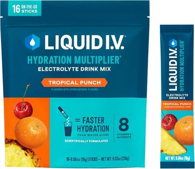 Liquid IV Hydration Multiplier, 16 Individual Serving Stick Packs TROPICAL PUNCH