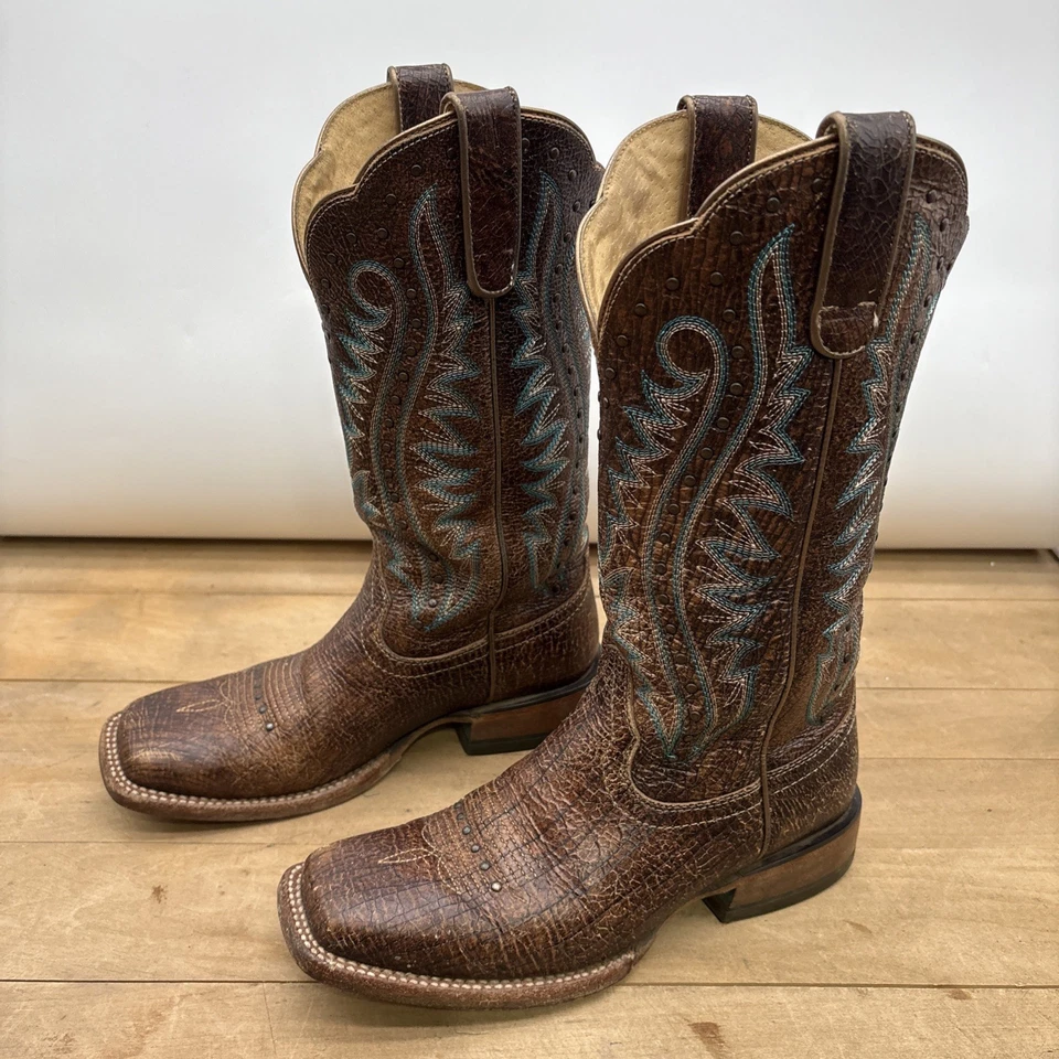Botas Ariat Western Mujer Talla 8B Estilo 10027365 Marrón Turquesa Costuras VER Foto 3 de 4
