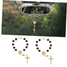 2PCS Car Rosary for Rearview Mirror With Cross Blessing Pendant, Black