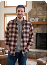 George Men's Long Sleeve Flannel Plaid Shirt Cotton Blend S per Soft NWT Size M