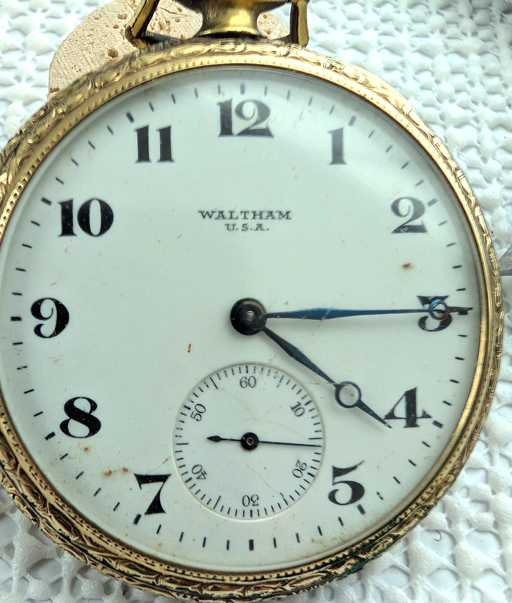 アンティーク雑貨 WALTHAM USA RAMOWA Illinois ELGIN WATCH Waltham USA 15 jewel circa 1919 open face YGF Elgin Giant case
