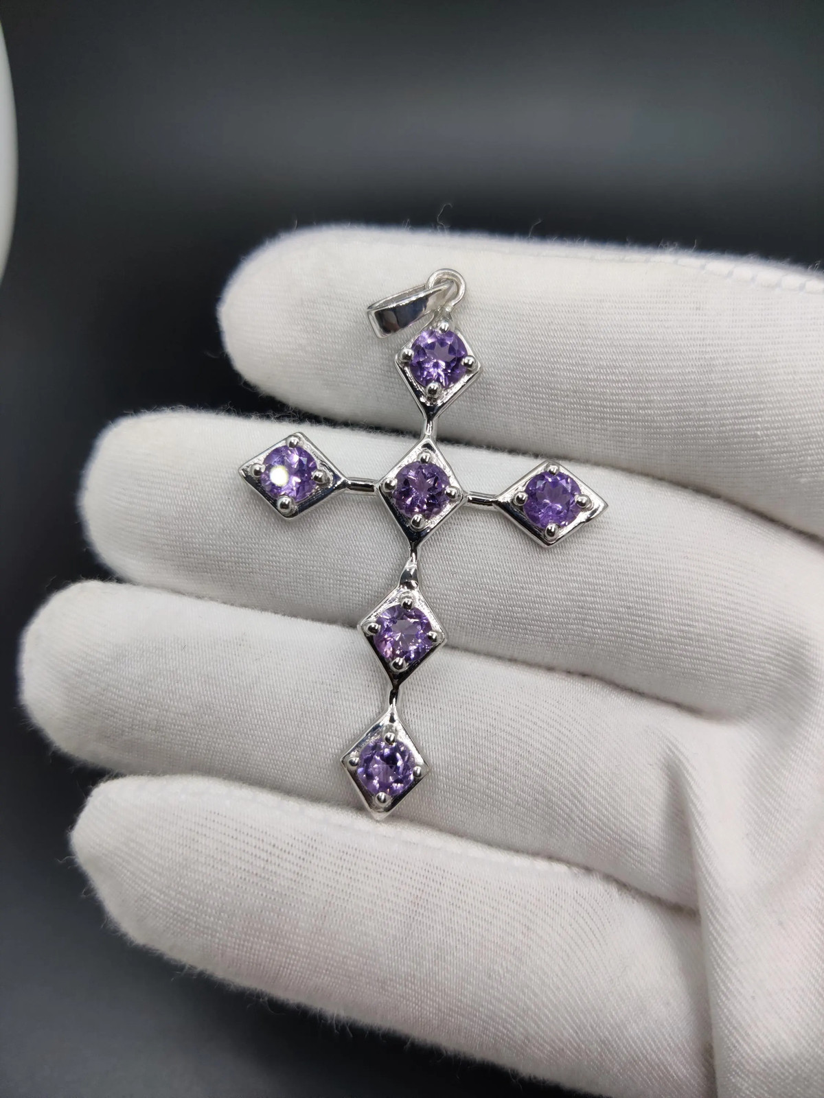 Unique Handmade Sterling Silver Amethyst Holy Cross Pendant Christmas Jewelry