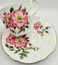 Vintage Adderley England Pink Wild Rose Fuchsia Floral Cup & Saucer; Teacup