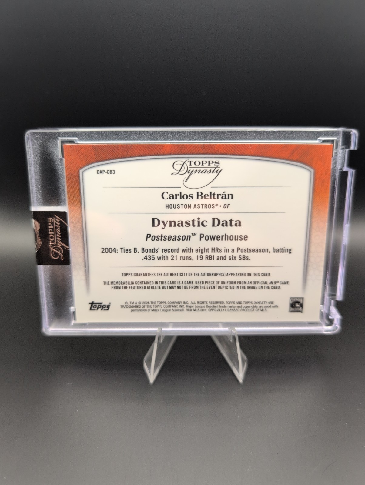 2025 Topps Dynasty Carlos Beltran 05/10 Auto #DAP-CB3 Patch Astros view 2