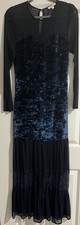 Goth Velvet Maxi Dress Dark Blue Crushed Velvet Sheer Skirt Glam Halloween Sz M