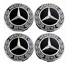 4 x Black Mercedes Benz 75mm Alloy Wheel Centre Caps AMG A B C E S M Class Hub