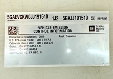 GENUINE GM PARTS MANUFACTURERS INFORMATION EMISSIONS LABLE P/N 19354745