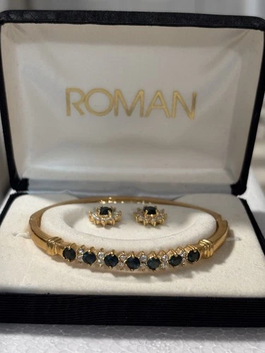 Vintage Roman Costume Jewelry Set   With Blue Stones