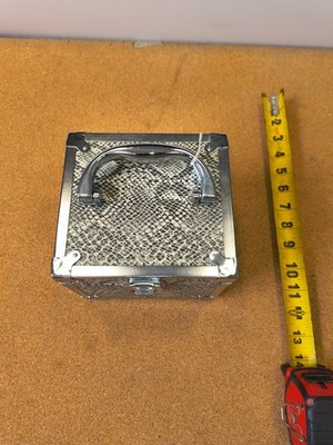 Snake Print Lockable Jewelry Box w/ Key, Mirror, Velvet Lined Black/Silver